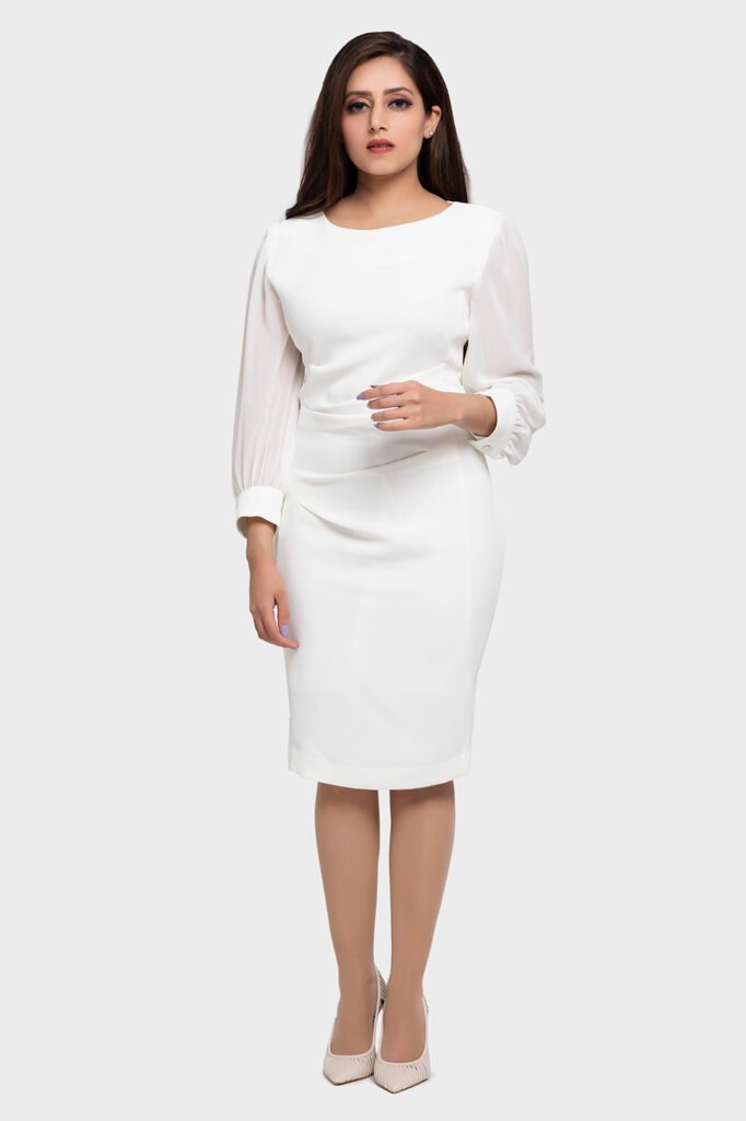 Ivory Chiffon Sleeve Dress for Women - LBV Fashion