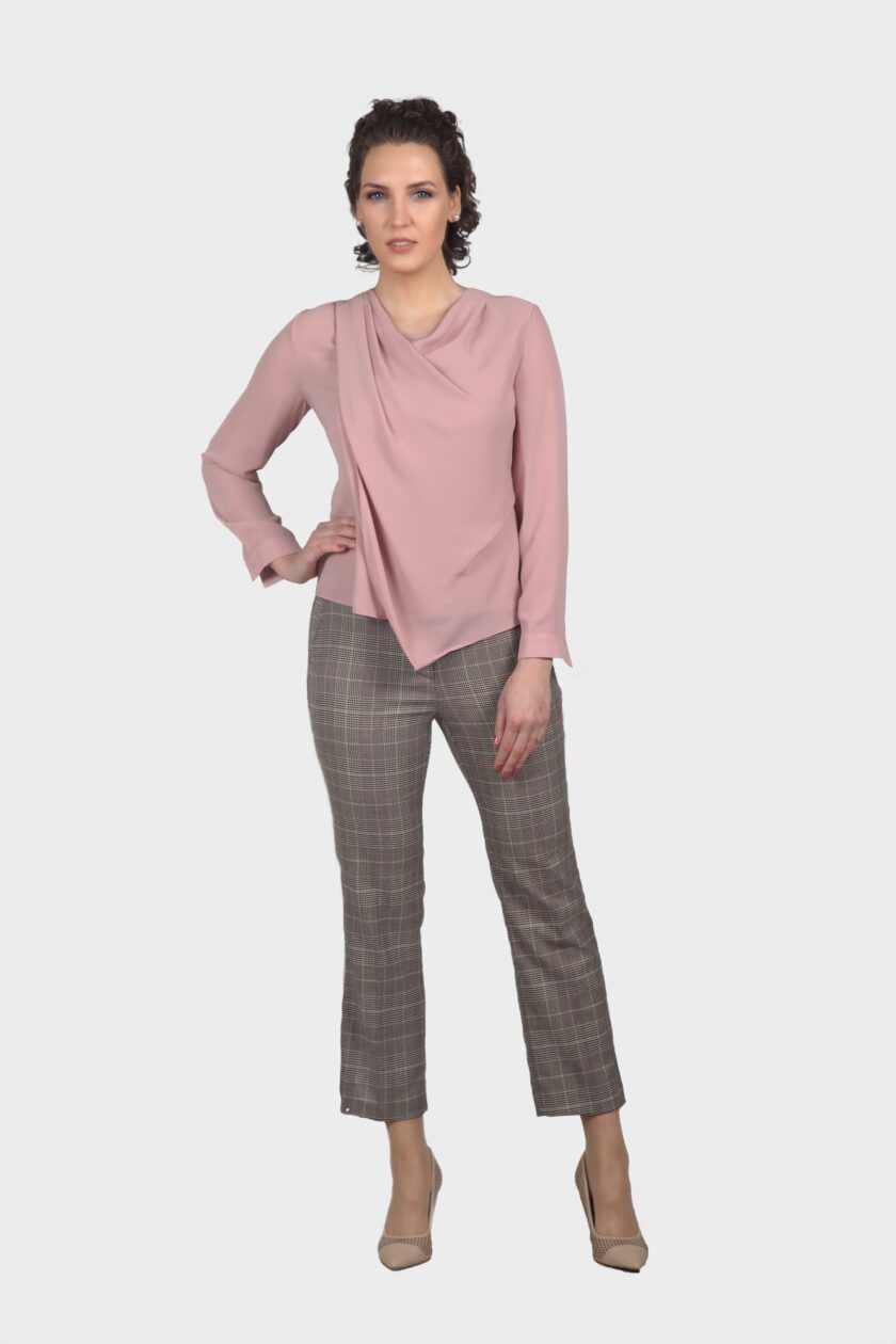 Pink Draping Cowl Neck Blouse