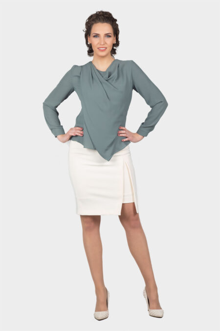 Khaki Draping Cowl Neck Blouse
