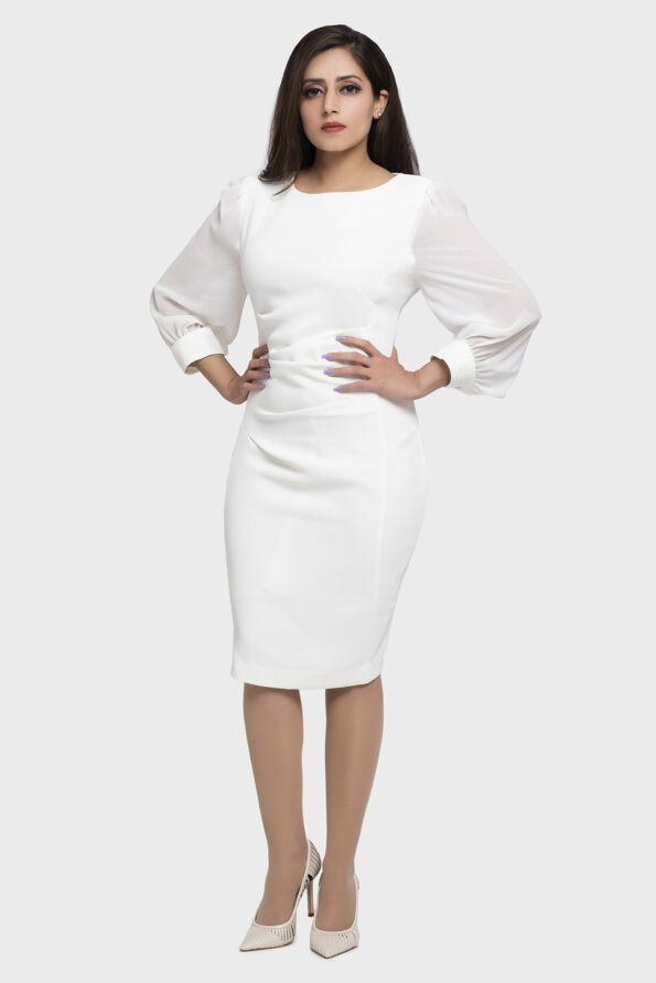 Ivory Chiffon Sleeves Dress - Image 6