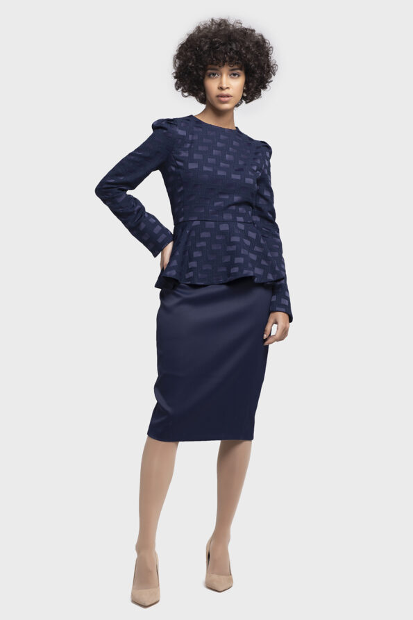 Satin Jacquard Peplum Dress - Image 5