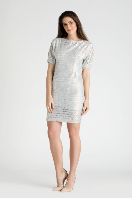 Luxury Silver Beige Lace Dress
