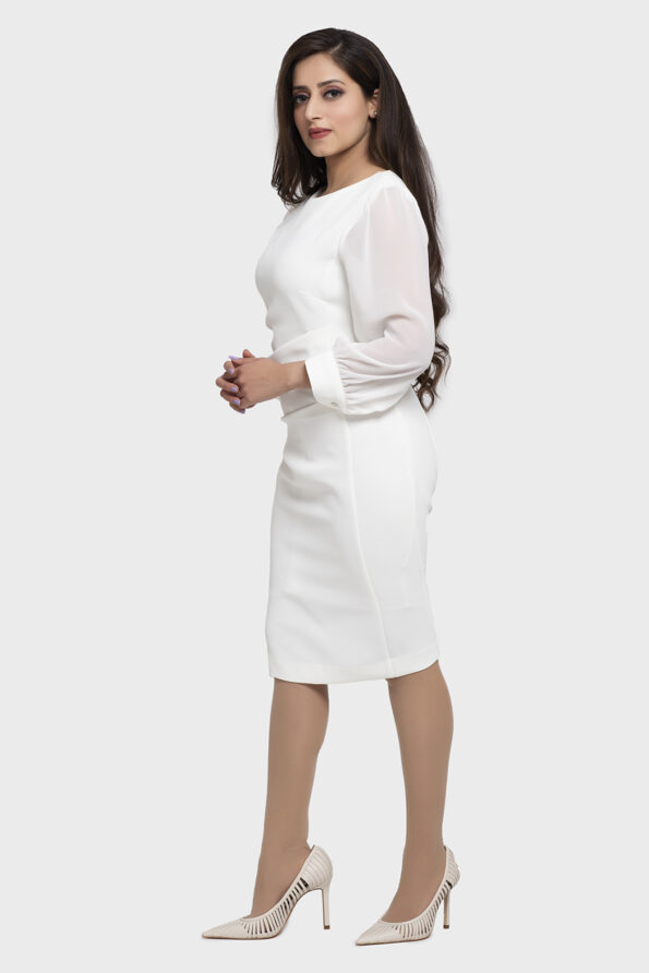 Ivory Chiffon Sleeves Dress - Image 5