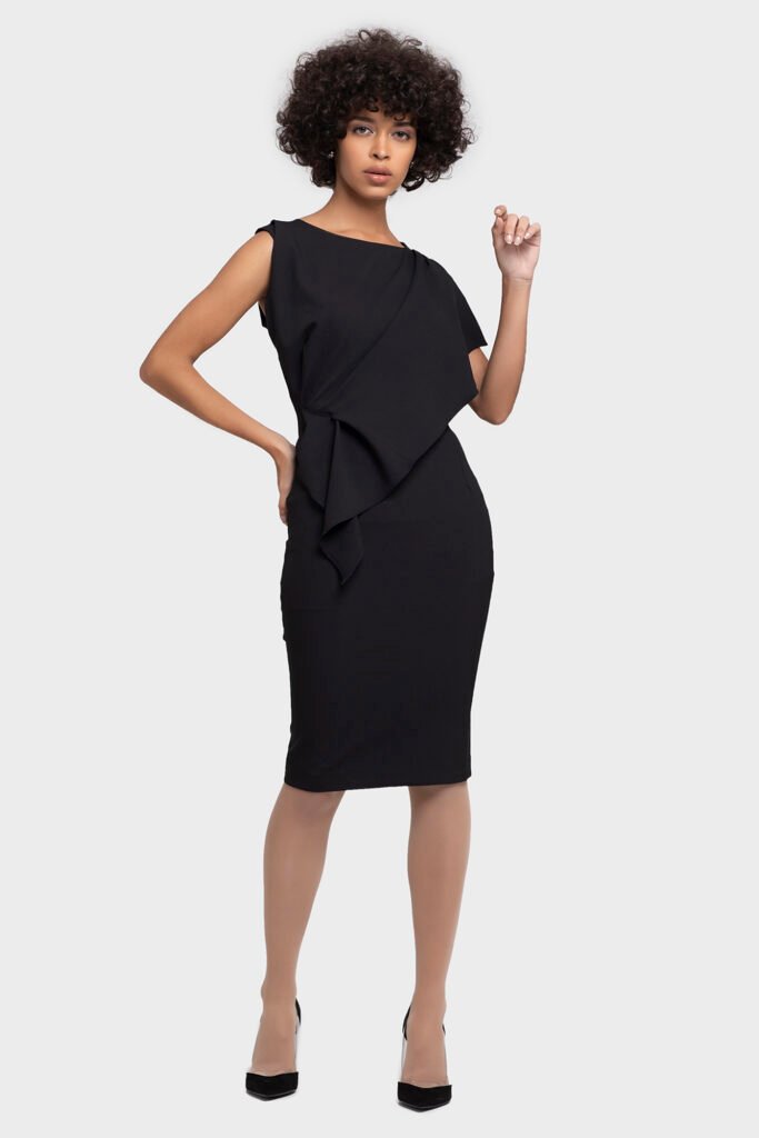 Lux Cape Draping Shirring Dress for Women - LBV Fashion