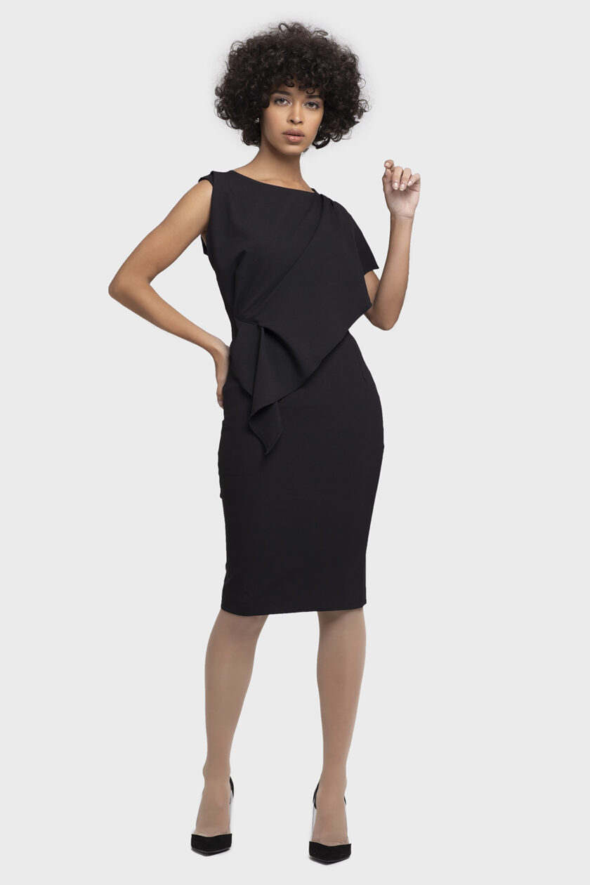 Lux Cape Draping Shirring Dress