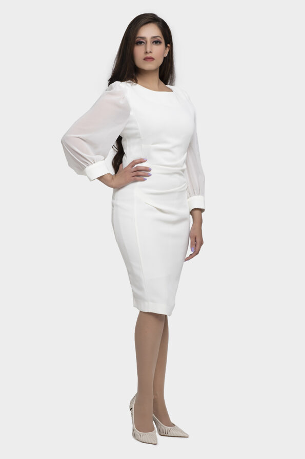 Ivory Chiffon Sleeves Dress - Image 4