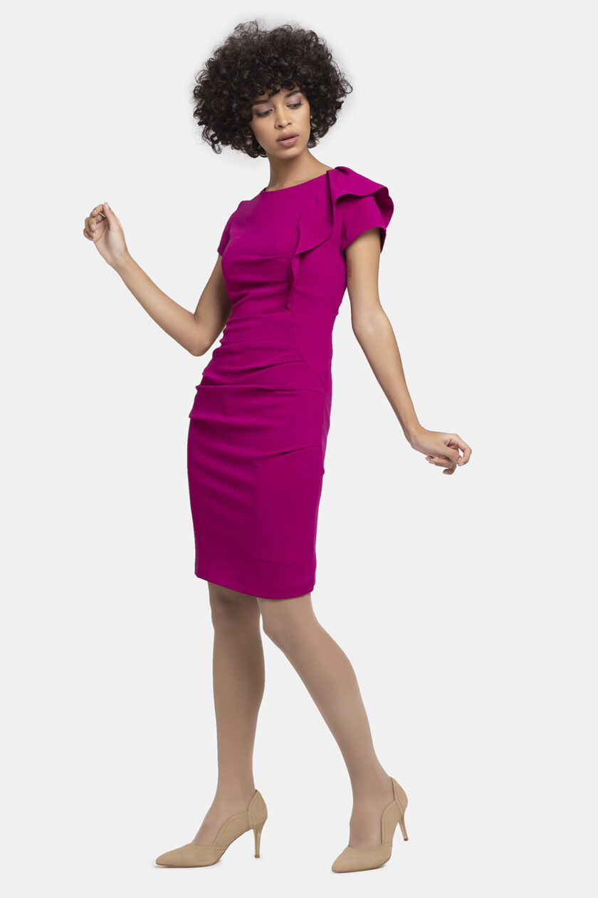 Magenta Elena Ruffle Shirring Dress