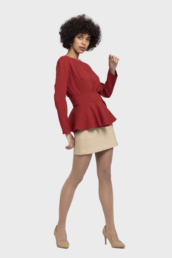 Red Flare Belt Blouse - Image 5