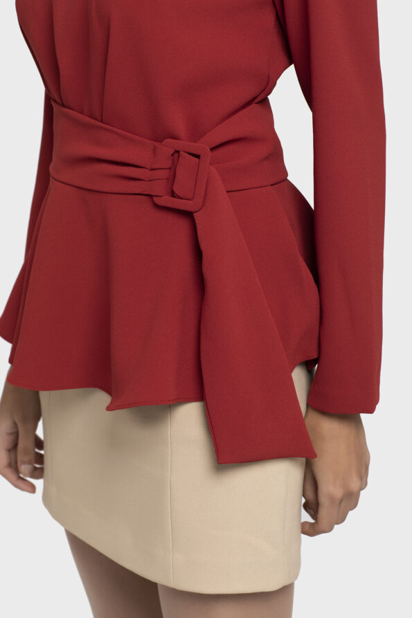 Red Flare Belt Blouse - Image 2