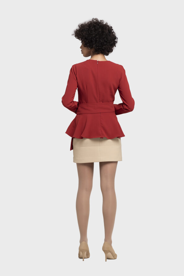 Red Flare Belt Blouse - Image 6