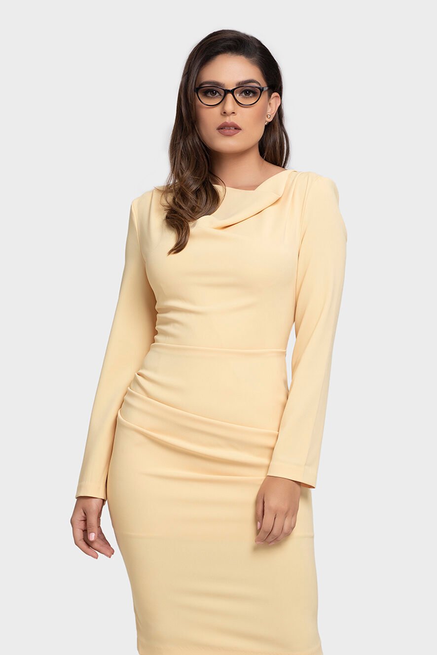 Yellow Cowl Neck Dress - Shearing Dress For Women - LBV Fashion
